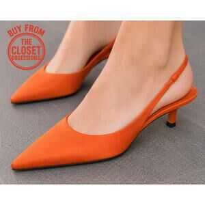 Zara Orange Pointed Toe Slingback Kitten Heels NWT
